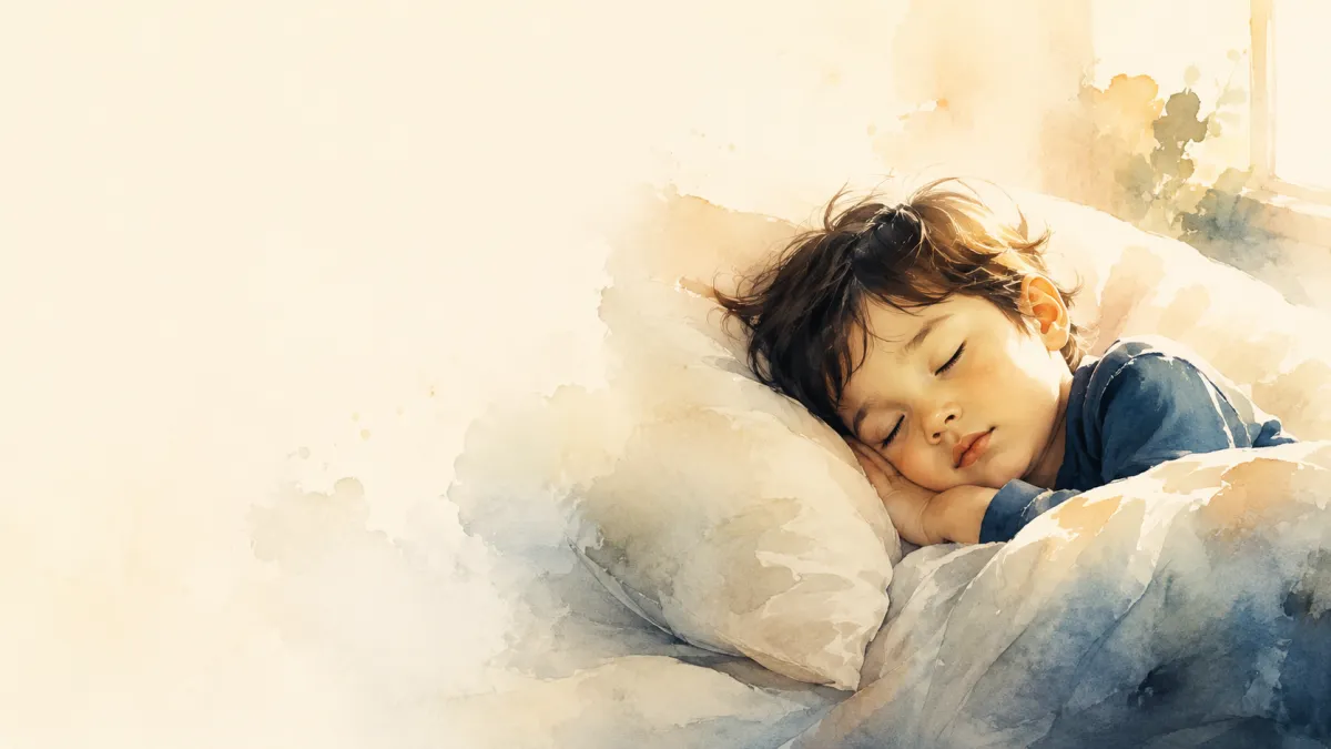 Watercolor illustration of a child sleeping peacefully